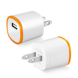 REIKO 1 AMP DUAL COLOR PORTABLE USB TRAVEL ADAPTER CHARGER IN ORANGE WHITE
