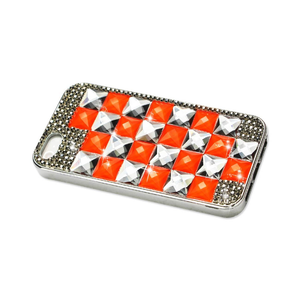 CHAIN DIAMOND CASE FOR IPHONE5 ORANGE&GRAY SQUARE PATTERN SILVER ORANGE