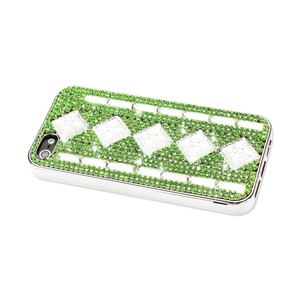 CHAIN DIAMOND CASE FOR IPHONE5 WHITE STRIPES& RHOMBUS PATTER GREEN