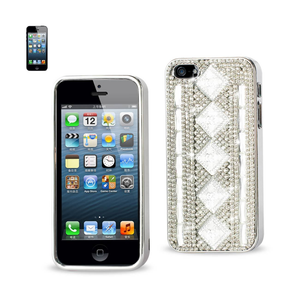 CHAIN DIAMOND CASE FOR IPHONE5 WHITE STRIPES& RHOMBUS PATTER SILVER
