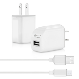 REIKO TYPE C TRAVEL CHARGER WITH DATA CABLE IN WHITE