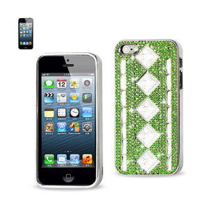 CHAIN DIAMOND CASE FOR IPHONE5 WHITE STRIPES& RHOMBUS PATTER GREEN