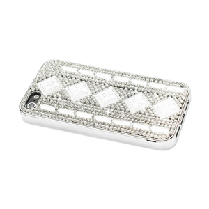 CHAIN DIAMOND CASE FOR IPHONE5 WHITE STRIPES& RHOMBUS PATTER SILVER