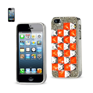 CHAIN DIAMOND CASE FOR IPHONE5 ORANGE&GRAY SQUARE PATTERN SILVER ORANGE