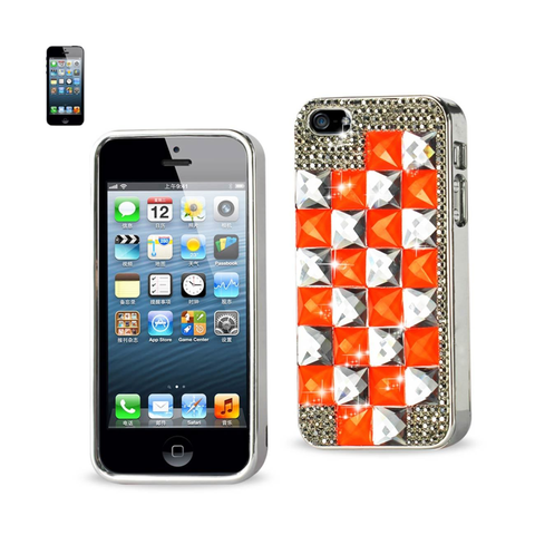 CHAIN DIAMOND CASE FOR IPHONE5 ORANGE&GRAY SQUARE PATTERN SILVER ORANGE