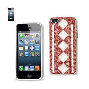 CHAIN DIAMOND CASE FOR IPHONE5 WHITE STRIPES& RHOMBUS PATTER RED